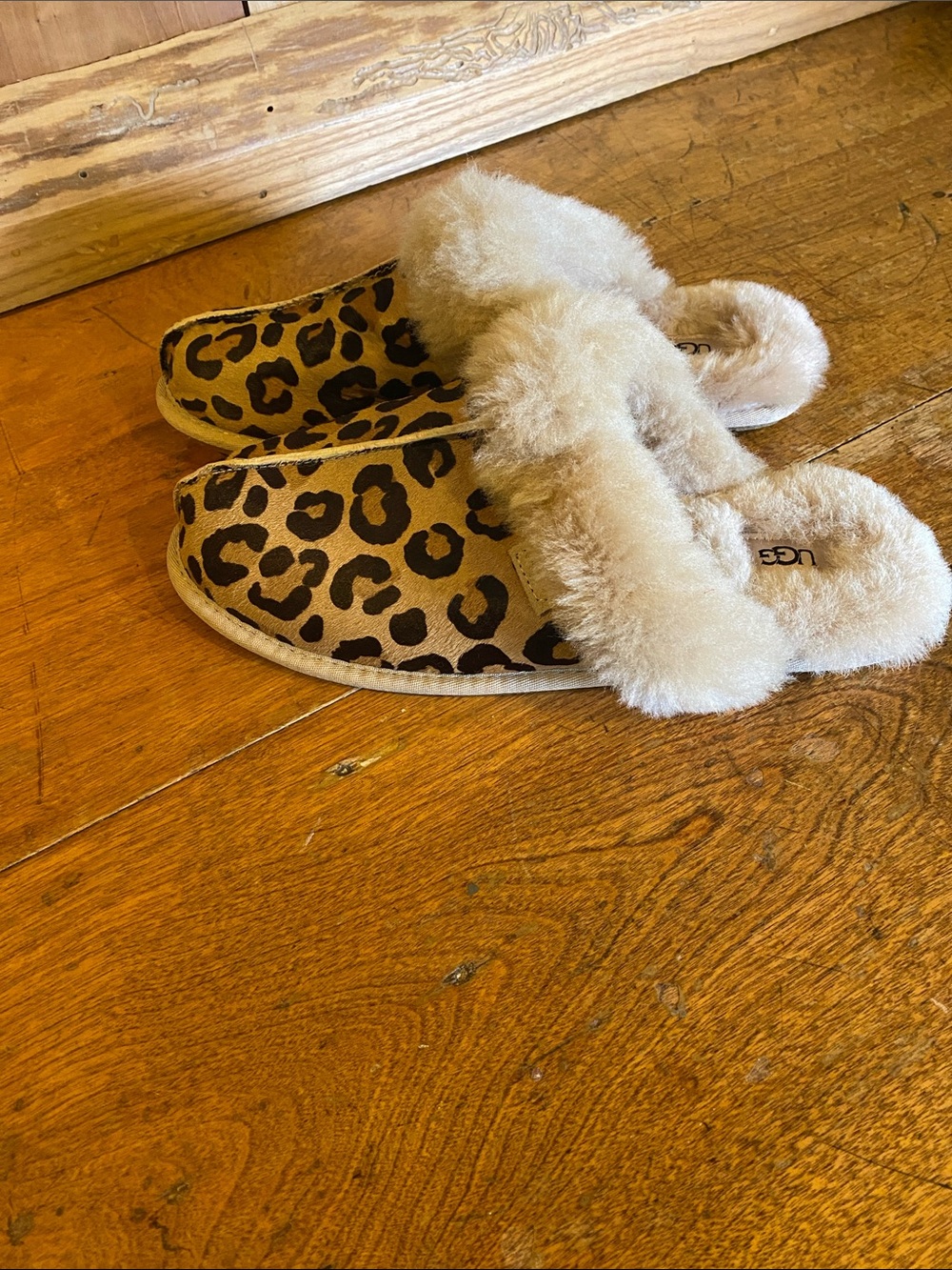 UGG Women's Leopard Print Shearling-Trim Slide Slippers - Brown/Tan